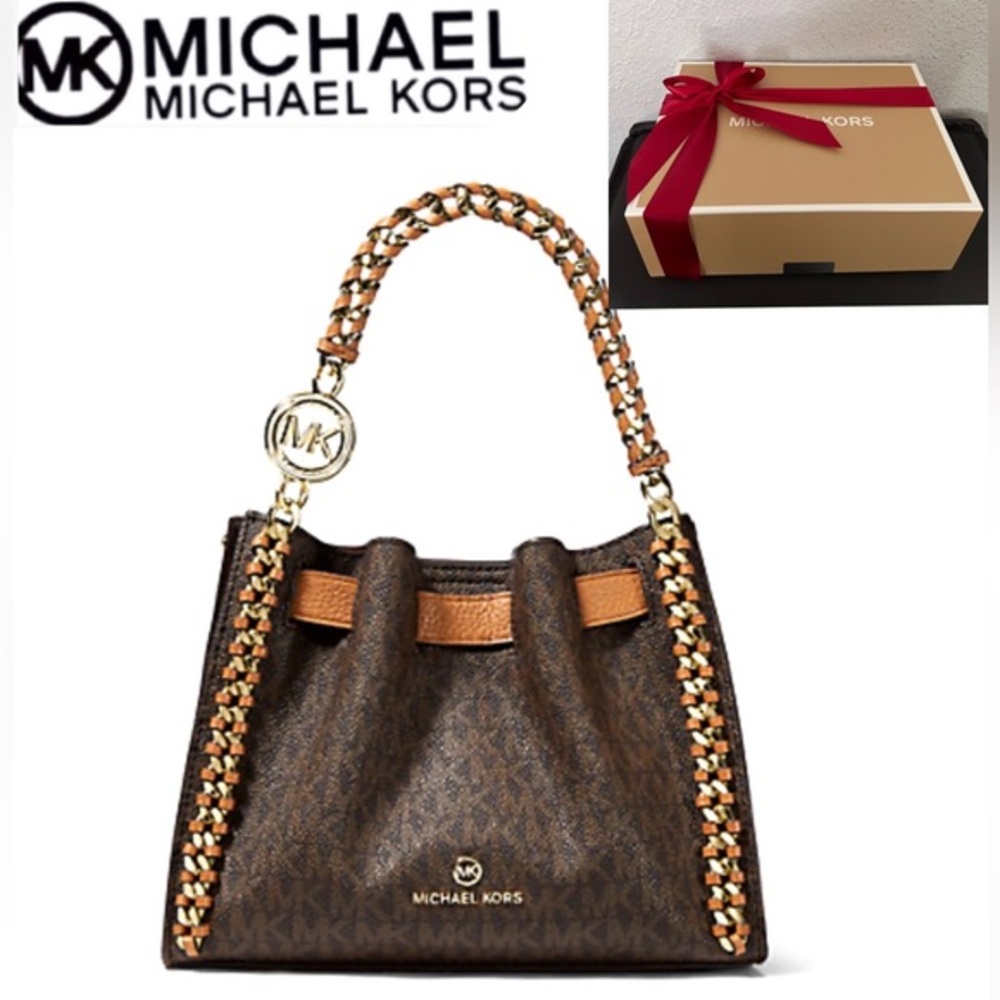 NWT MICHAEL KORS MINA‎ SMALL LOGO CROSSBODY BAG BROWN/ACORN IN GIFT BOX